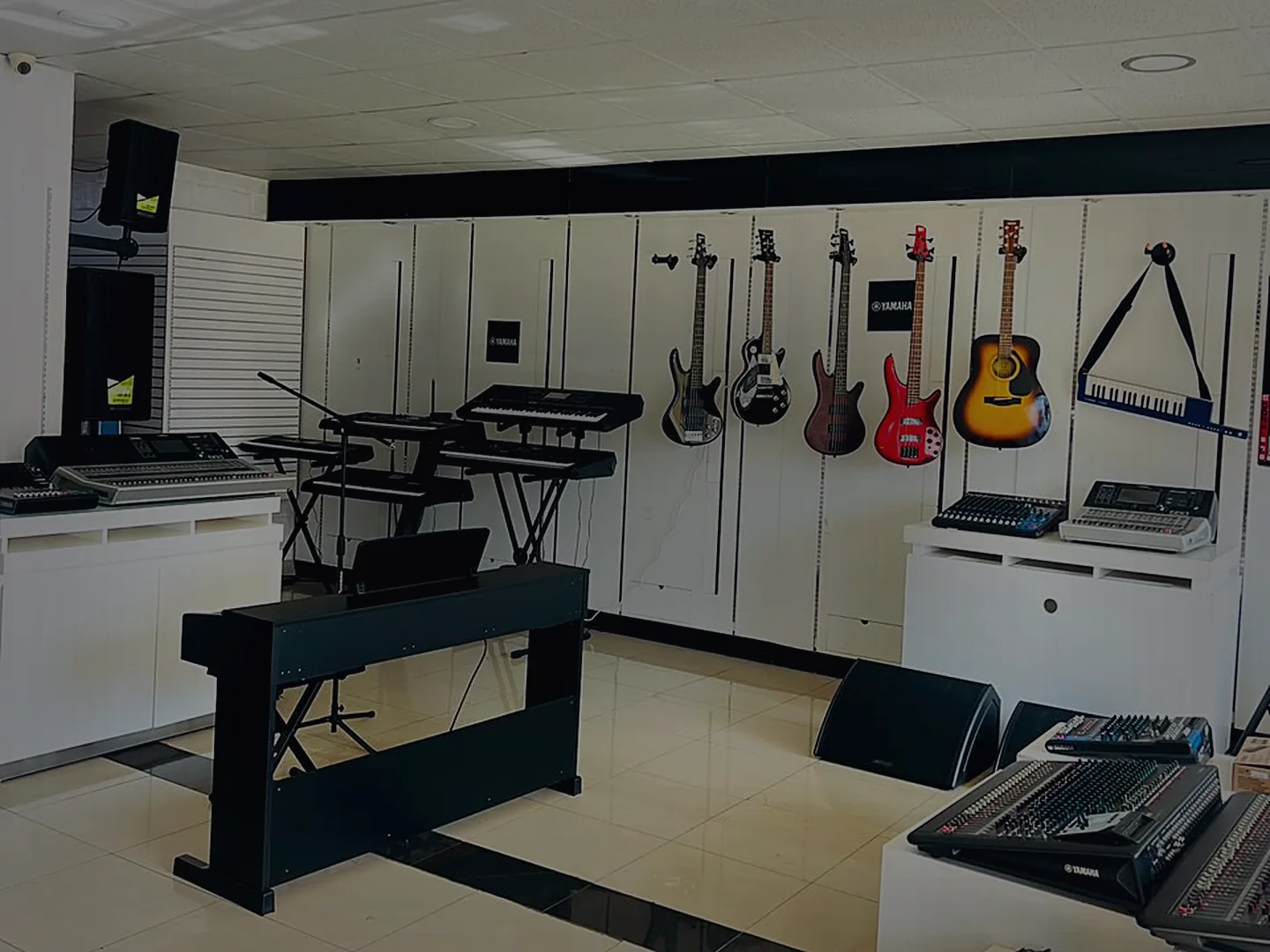 Guitars, keyboards and Yamaha mixers at the Sound Creations Rwanda showroom
